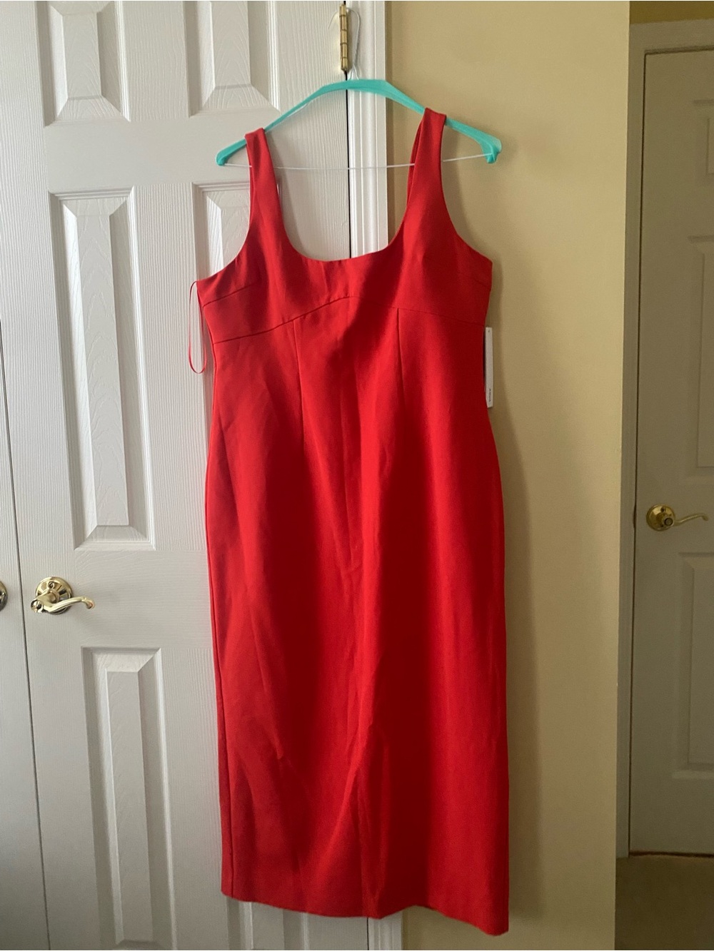Aqua Bold Red Midi Dress with Scoop Neck